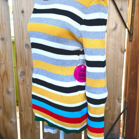 Stripe Sweater Top Knit Long Sleeve Pullover Rainbow NEW Size Juniors XL - Picture 4 of 7
